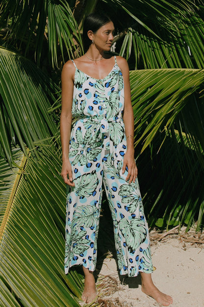 BUTTON-FRONT TIE-WAIST JUMPSUIT-Havana