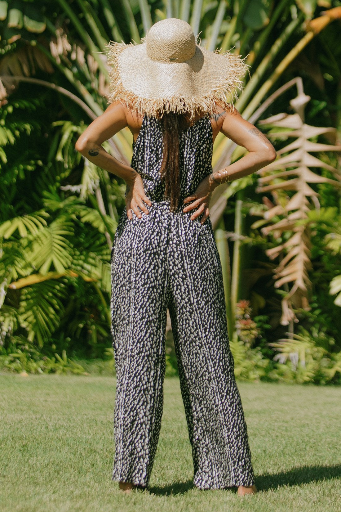 BUTTON-FRONT TIE-WAIST JUMPSUIT-Ibiza