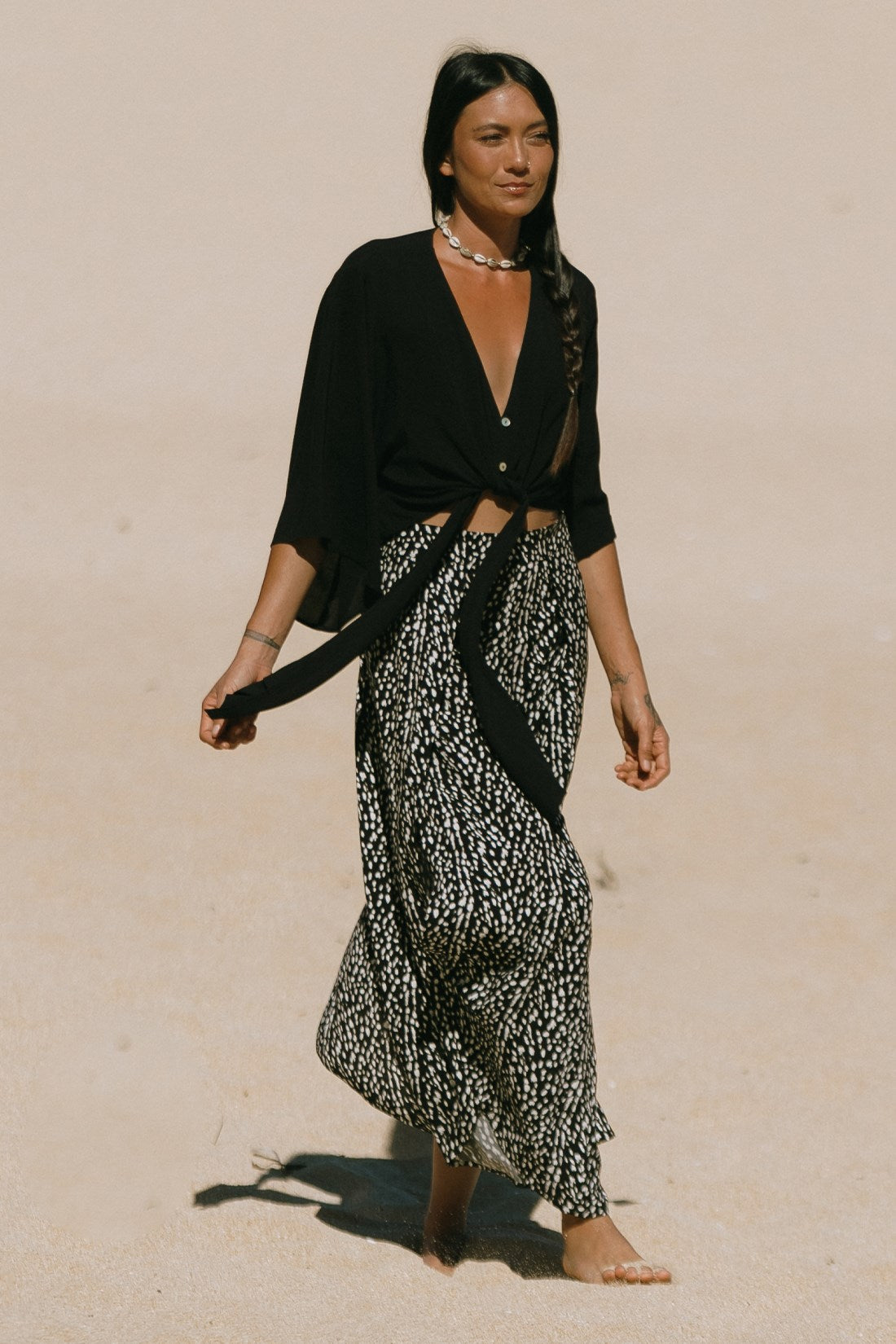 FRONT-TIE KIMONO TOP-Black