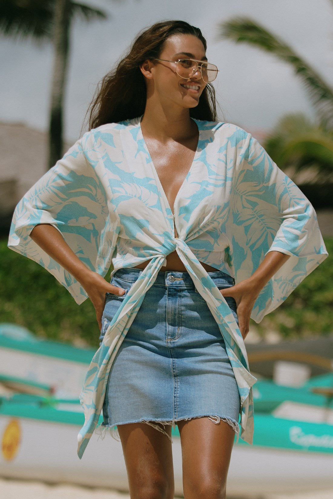 FRONT-TIE KIMONO TOP-Molokai