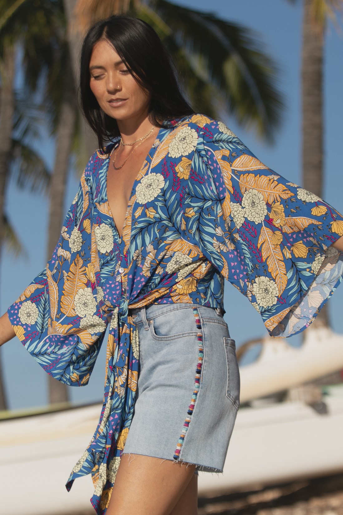 FRONT-TIE KIMONO TOP-Morocco