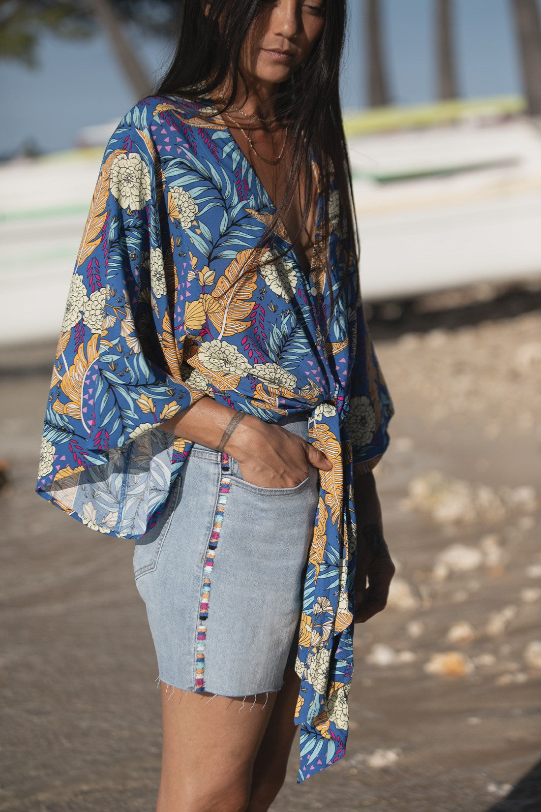 FRONT-TIE KIMONO TOP-Morocco