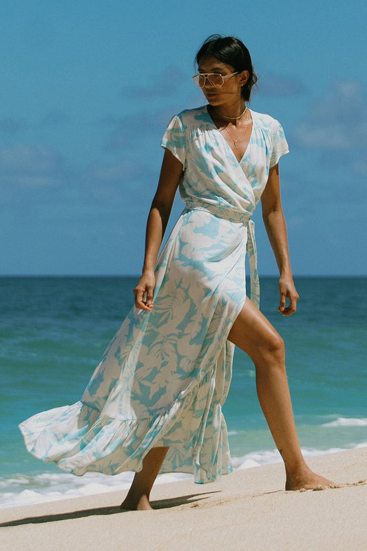 PRINTED MAXI DRESS WITH SHORT SLEEVES-Molokai