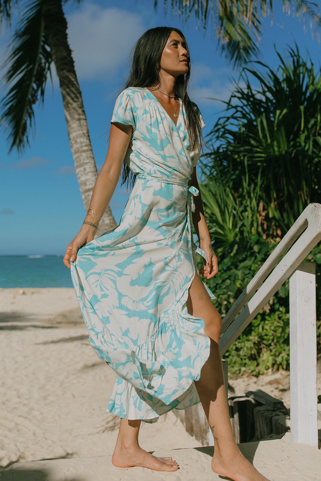 PRINTED MAXI DRESS WITH SHORT SLEEVES-Molokai