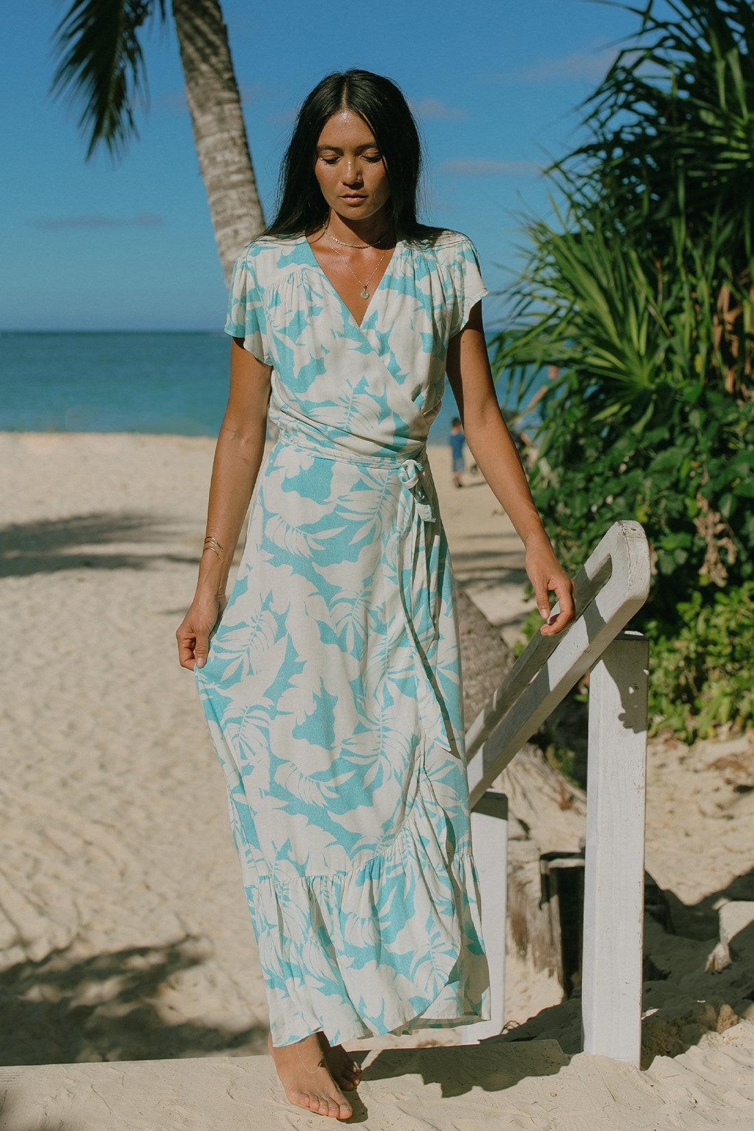 PRINTED MAXI DRESS WITH SHORT SLEEVES-Molokai