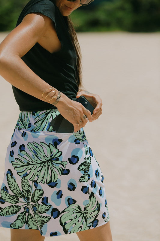 PRINTED PULL-ON SKORT WITH POCKETS-Havana