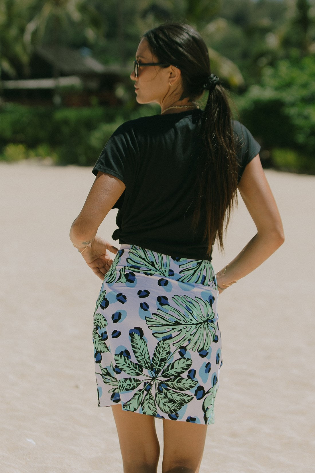 PRINTED PULL-ON SKORT WITH POCKETS-Havana