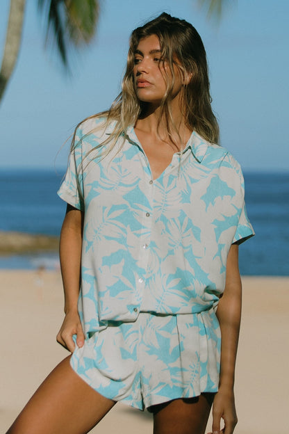 PRINTED SHORT-SLEEVE SHIRT DRESS-Molokai