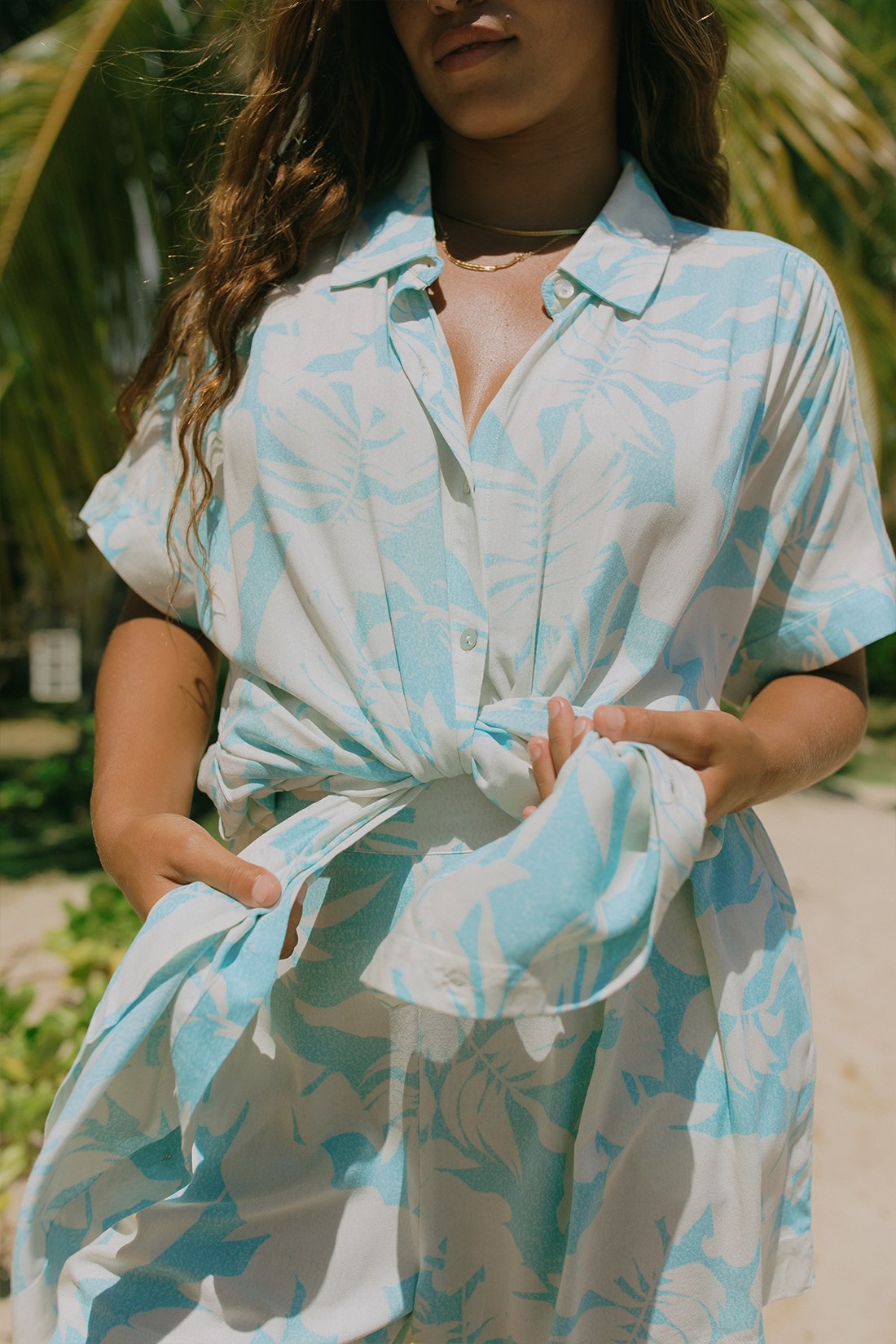 PRINTED SHORT-SLEEVE SHIRT DRESS-Molokai