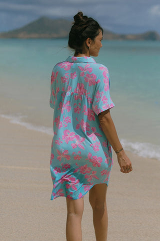 Printed Short-Sleeve Shirt Dress-Kihei