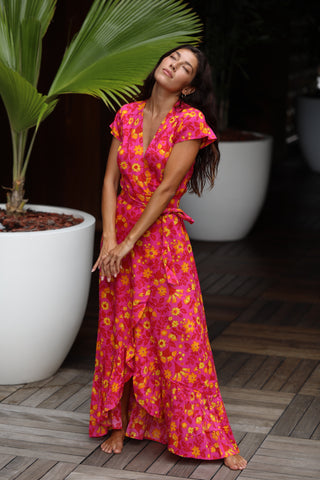 Hot Pink Maxi Wrap Dress