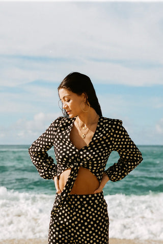 Black Polka Dot Long Sleeve Top